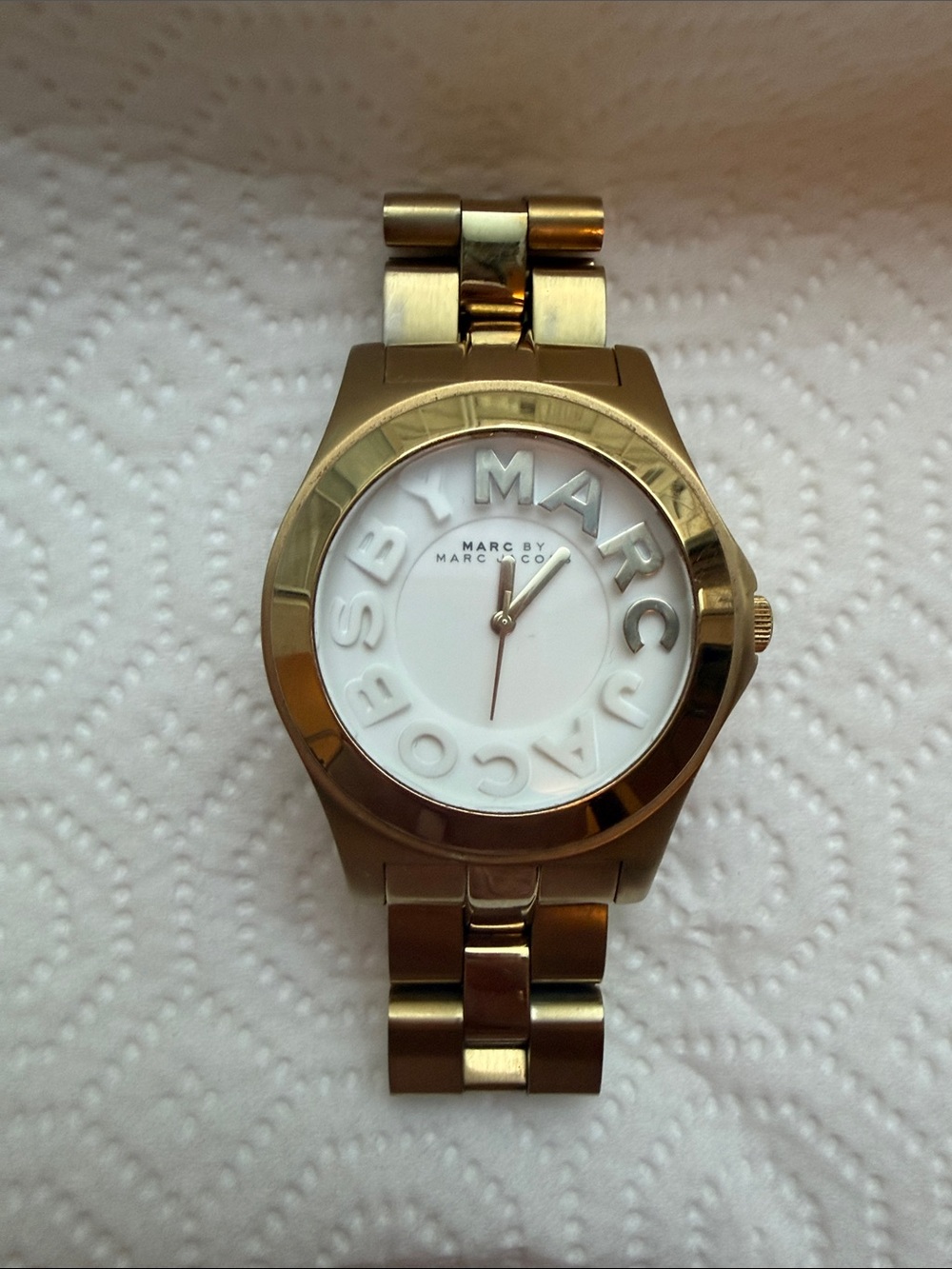 Marc By Marc Jacobs Gold and White Logo Dial Bracelet Watch